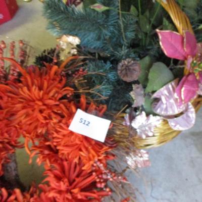 Christmas Basket w Faux Flowers