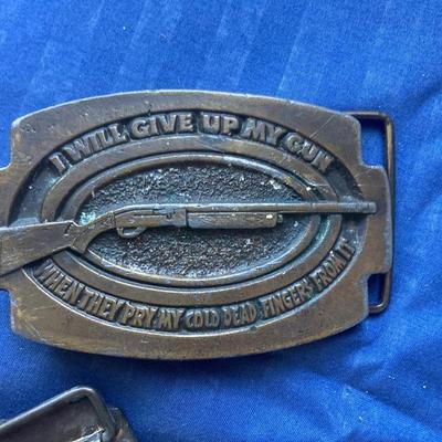 LOT 27  THE RIGHT TO KEEP AND BEAR ARMS BELT BUCKLE PLUS ANOTHER PRO GUNS RIGHTS BUCKLE