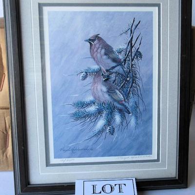 Beautiful Cedar Wax Wings Print, Artist Signed and Numbered Floyd Hubbard, 12/950, 13" x 16"