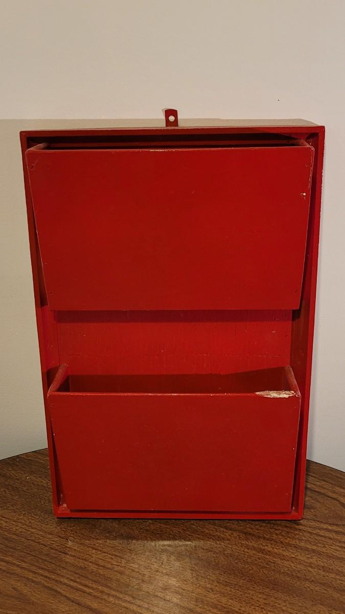 Lot 216 Vintage Red Wood Wall Pocket Shelf