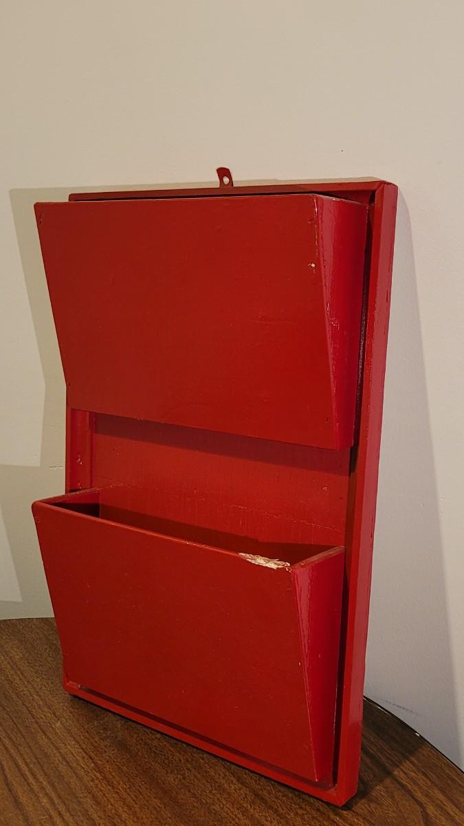 Lot 216 Vintage Red Wood Wall Pocket Shelf