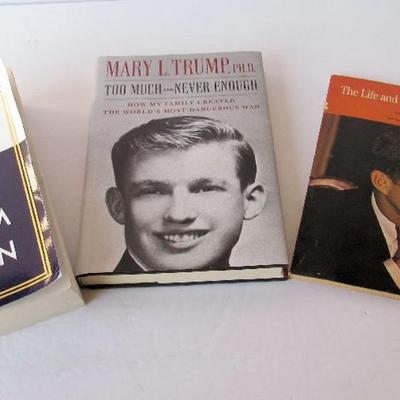 Hillary Clinton Soft Cover (in Spanish), Too Much - Never Enough Hard Cover2020, Life and Times of JFK, 1965