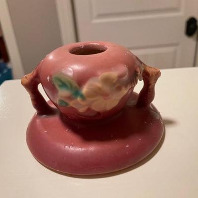 Roseville PAIR of Pink Blossom Candlestick Holders