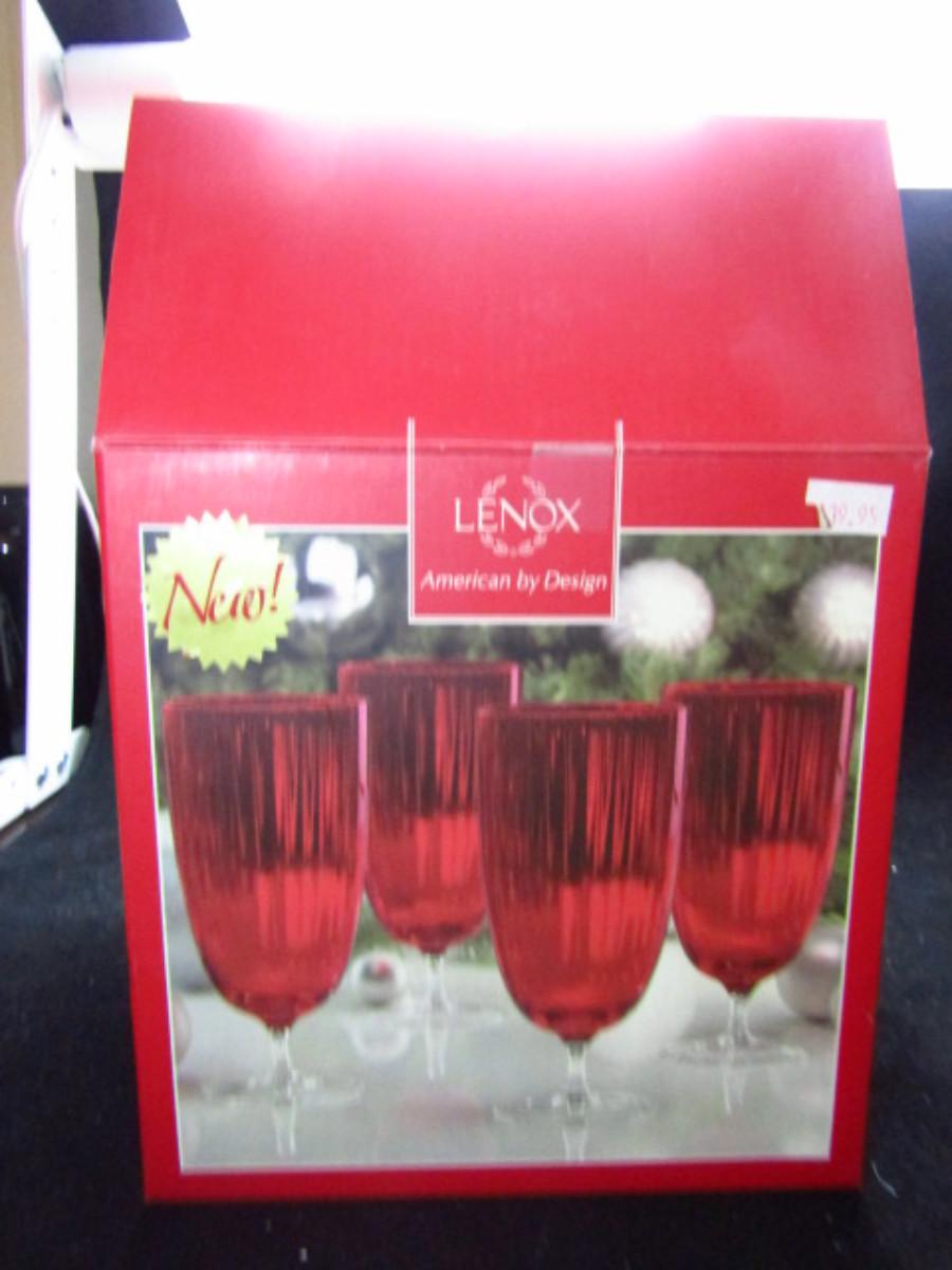 Lenox Crystal Footed Red Goblets Set of Four with Box (549