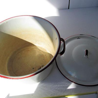 Old White Enamelware Covered Pot