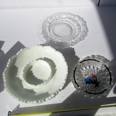Misc Lot of Glassware, Rosepoint Underplate, Glass Ashtray and Hobnail Dish