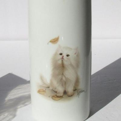 Cute Older Otigiri Vase, Cat and Butterfly Theme