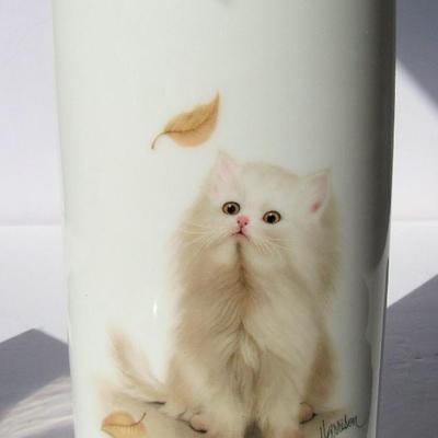 Cute Older Otigiri Vase, Cat and Butterfly Theme
