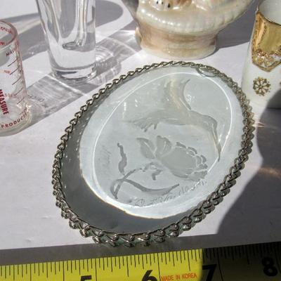 Misc Lot: Hummingbird Glass Hanger, Scientific Products Garden Measure, Toothpick and Dog