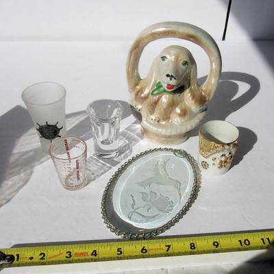 Misc Lot: Hummingbird Glass Hanger, Scientific Products Garden Measure, Toothpick and Dog