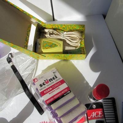Misc Lot of Vanity Items: Combs, Hair Extension, Travel Bottles, Old Remington Shaver, More