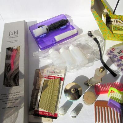 Misc Lot of Vanity Items: Combs, Hair Extension, Travel Bottles, Old Remington Shaver, More