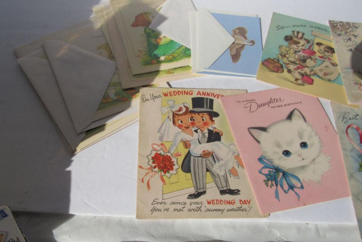 Vintage Used Greeting Cards, A Few Unused Ones