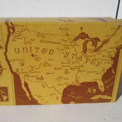 2 Neat Advertising Items: Lazy Bones Box With US Map on Top and Canada Wild Rice Bag