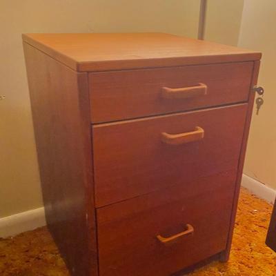 1970s  Mid Century Modern Teak File Drawers w Key
