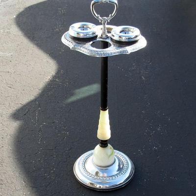 Beautiful Old Art Deco Floor Ash Tray Chrome and Glass