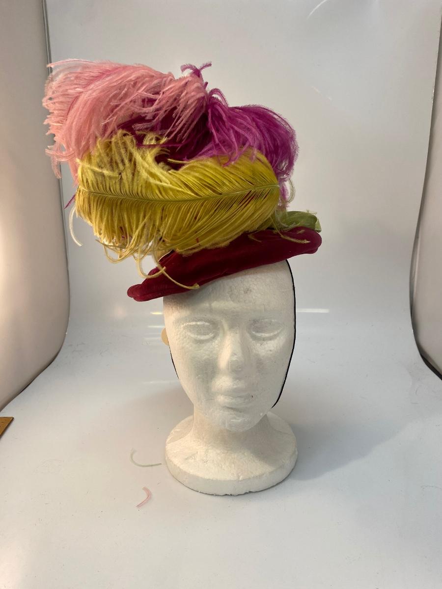 Vintage Antique Marion Valle Original Burgandy Feathered Slouched Top