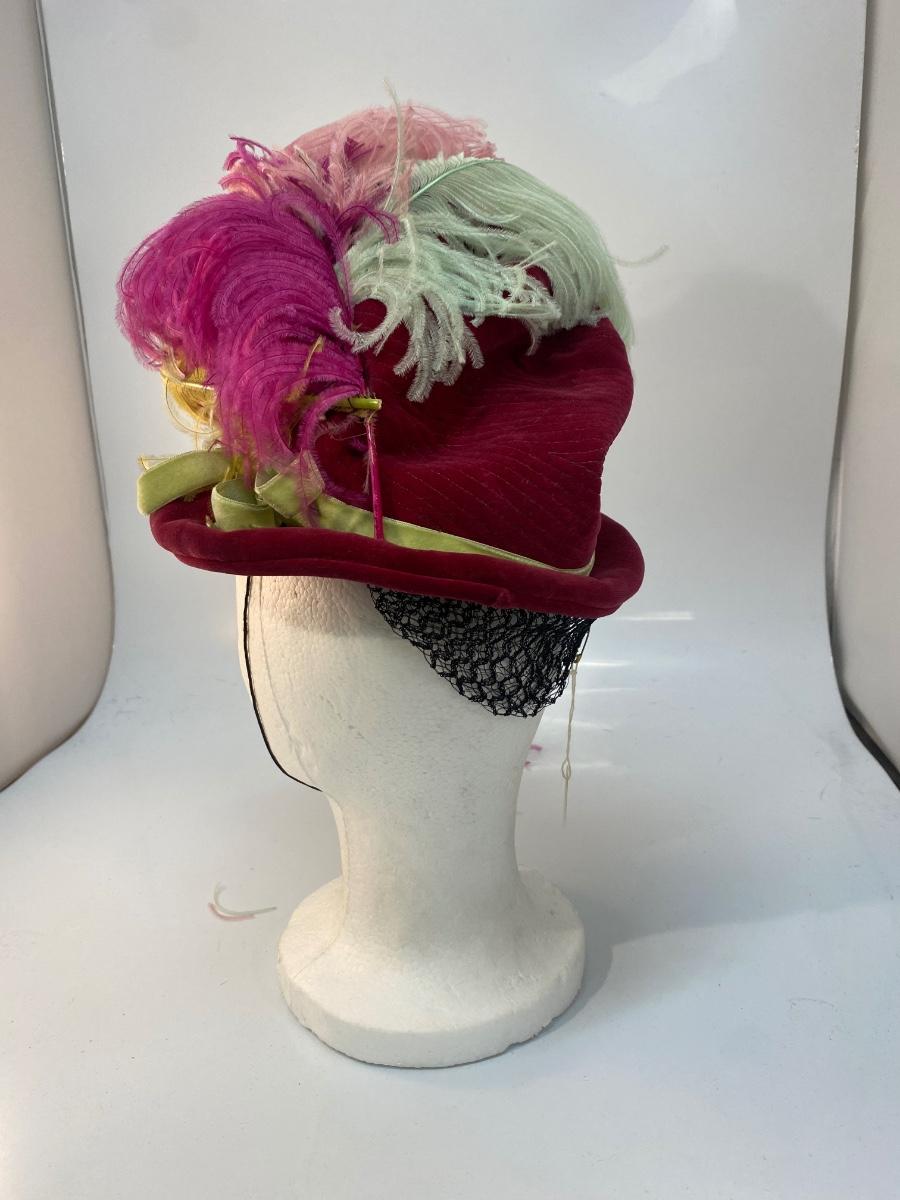 Vintage Antique Marion Valle Original Burgandy Feathered Slouched Top