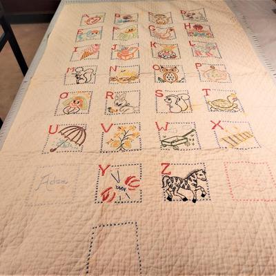 Lot #95  Sweet Vintage Cotton Baby Cross Stitch Quilt