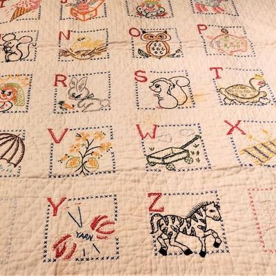 Lot #95  Sweet Vintage Cotton Baby Cross Stitch Quilt