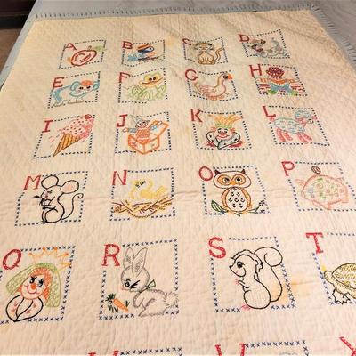 Lot #95  Sweet Vintage Cotton Baby Cross Stitch Quilt