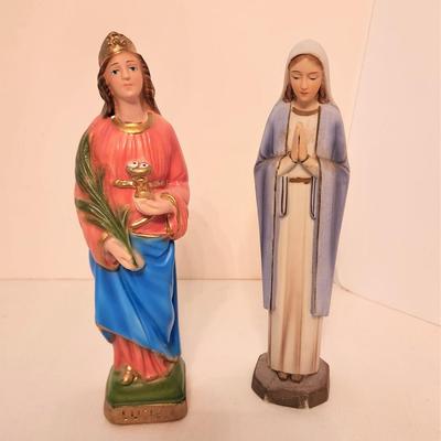 Lot #101  Vintage Religious Statues - St. Lucy/Virgin Mary