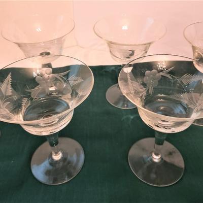 Lot #104  Set of 6 Vintage Crystal Etched Champagne Glasses