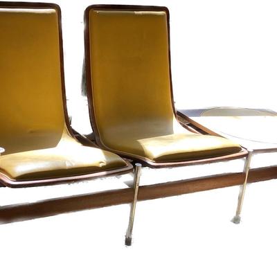 1960s RARE  Bentwood MCM Lobby Furniture Norwegian Leather 2 seat Bench w built in table