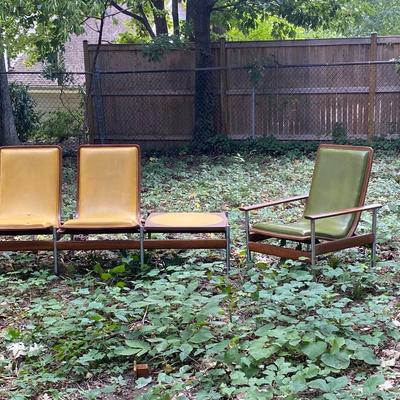 1960s RARE  Bentwood MCM Lobby Furniture Norwegian Leather 2 seat Bench w built in table