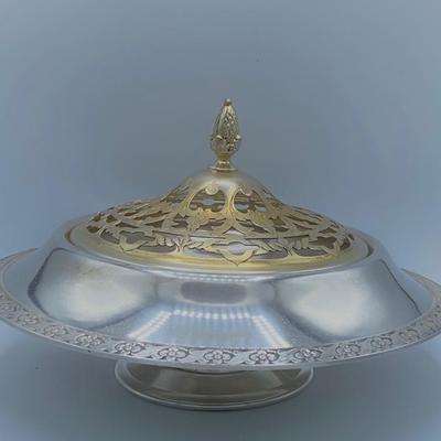 Antique Silver Pierced Lid Goldwash Centerpiece