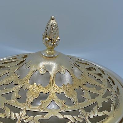 Antique Silver Pierced Lid Goldwash Centerpiece