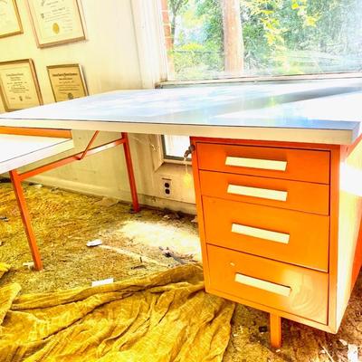 Mid Century FAB Rare Tangerine Orange Tank Desk - L shaped