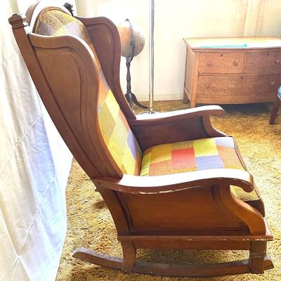 1970s MOD Rocking Chair with Tweed Patchwork Cushions