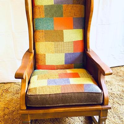 1970s MOD Rocking Chair with Tweed Patchwork Cushions
