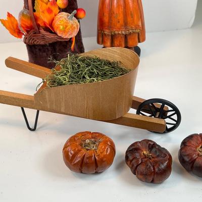Thanksgiving display figures Mini Beyer Wheel barrel filled with Pumpkins