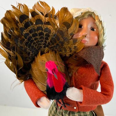 Byers Pilgram girl figurine holding Thanksgiving turkey