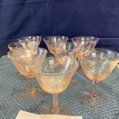 8 Vintage Pink Etched Depression Wine Glasses