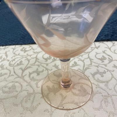 8 Vintage Pink Etched Depression Wine Glasses