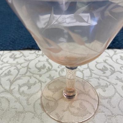 8 Vintage Pink Etched Depression Wine Glasses