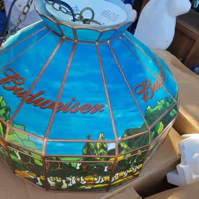 LOT 12  BUDWEISER STAINED GLASS HANGING LIGHT