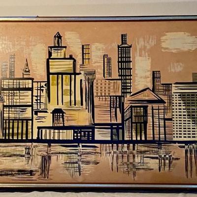 Fabulous HUGE MCM Print NYC Skyline K. Wilton for Turner Wall Accessories