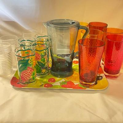 Tray, Lidded Pitcher, & Glasses for Outdoor Entertaining (K-RG)