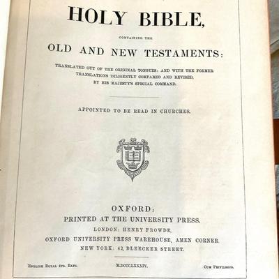 Gorgeous SQUIRE family 1884 Oxford HOLY BIBLE 4â€ thick