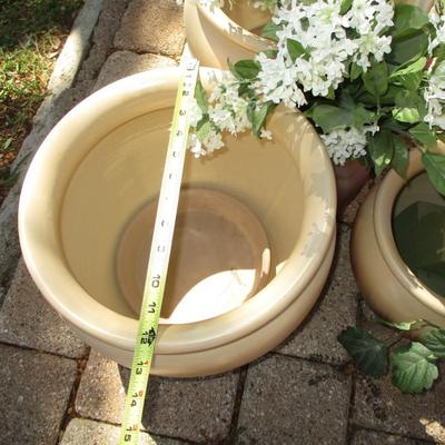 3 Matching Tan Ceramic Planters