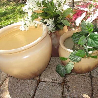 3 Matching Tan Ceramic Planters