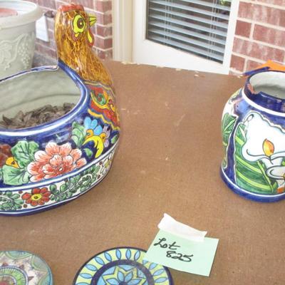 Ceramic Hand Painted Hen Planter-Vase and Coasters