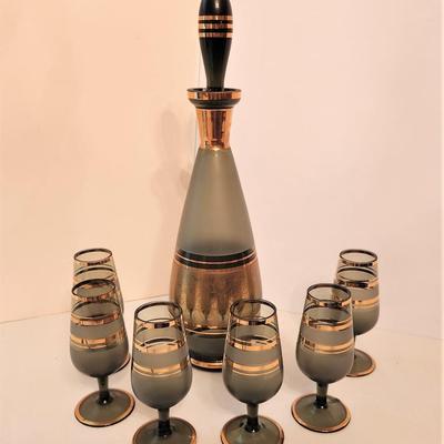 Lot #115  Mid Century Modern Decanter and Glasses