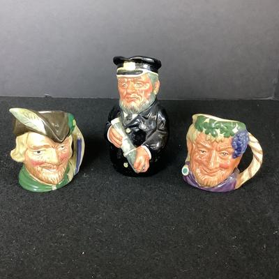6315 Three Royal Doulton Small Jugs (Bacchus, Capt. Salt, Robinhood) Royal Crown Jug & Beswick Jug