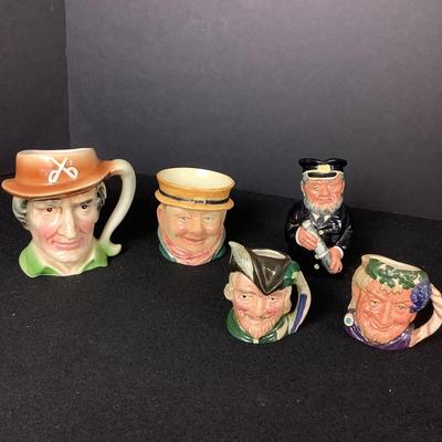 6315 Three Royal Doulton Small Jugs (Bacchus, Capt. Salt, Robinhood) Royal Crown Jug & Beswick Jug