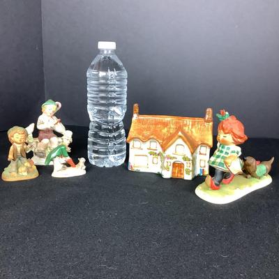 6316 Four Hummel Goelbel Figurines & Tony Raymond Cottage Coin Bank